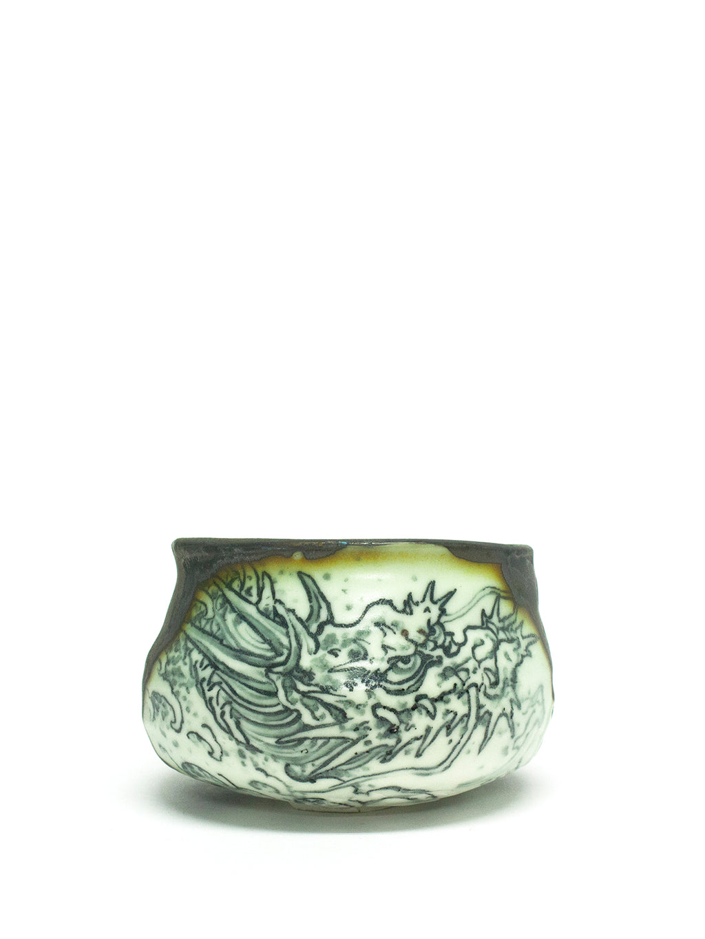 美漸龍黒織部瓷茶盌