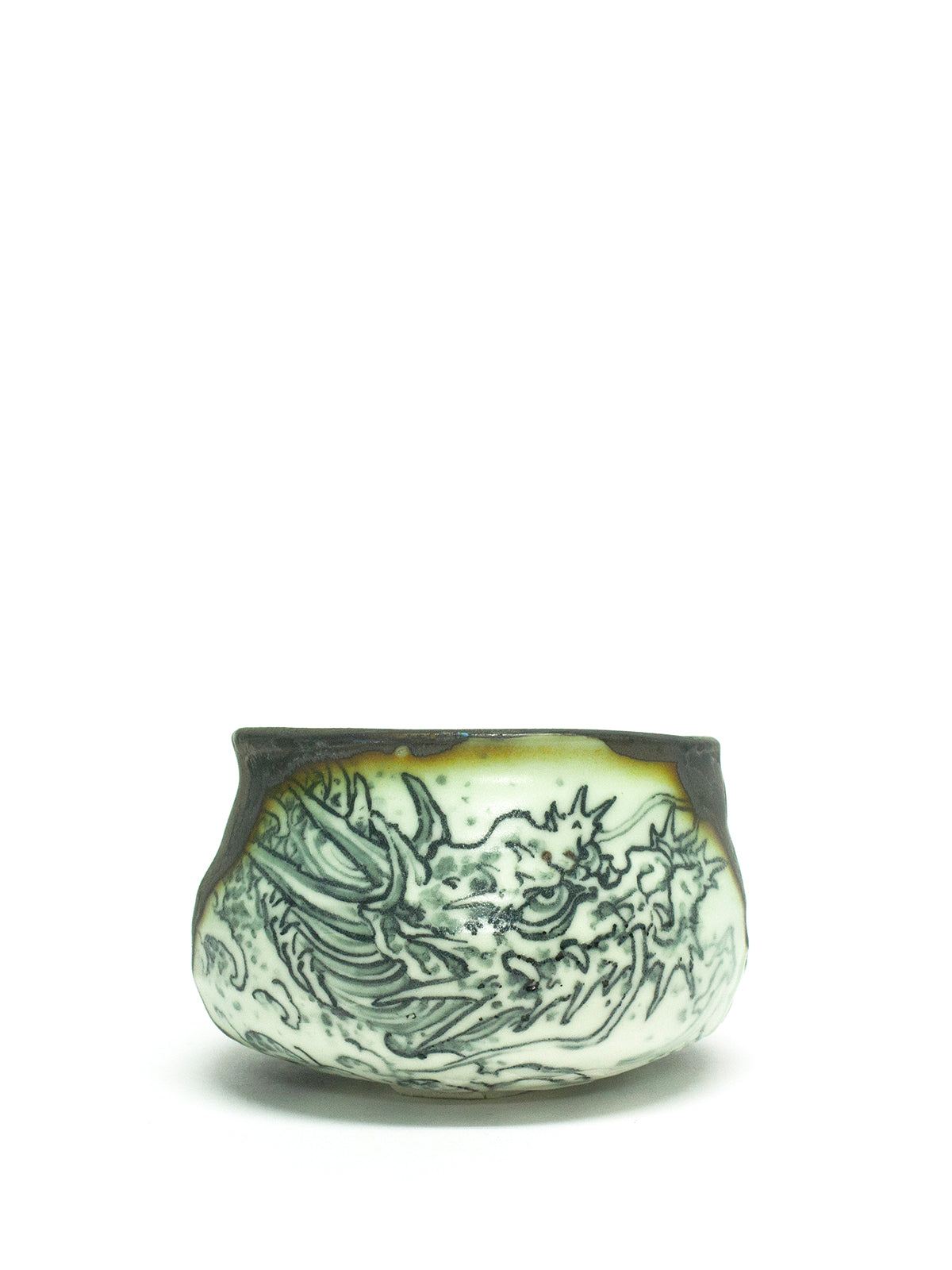 美漸龍黒織部瓷茶盌